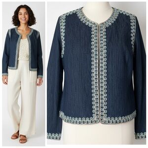 Victor Costa Embroidered Beaded Denim Statement Jacket Boho Western Y2K Sz Large